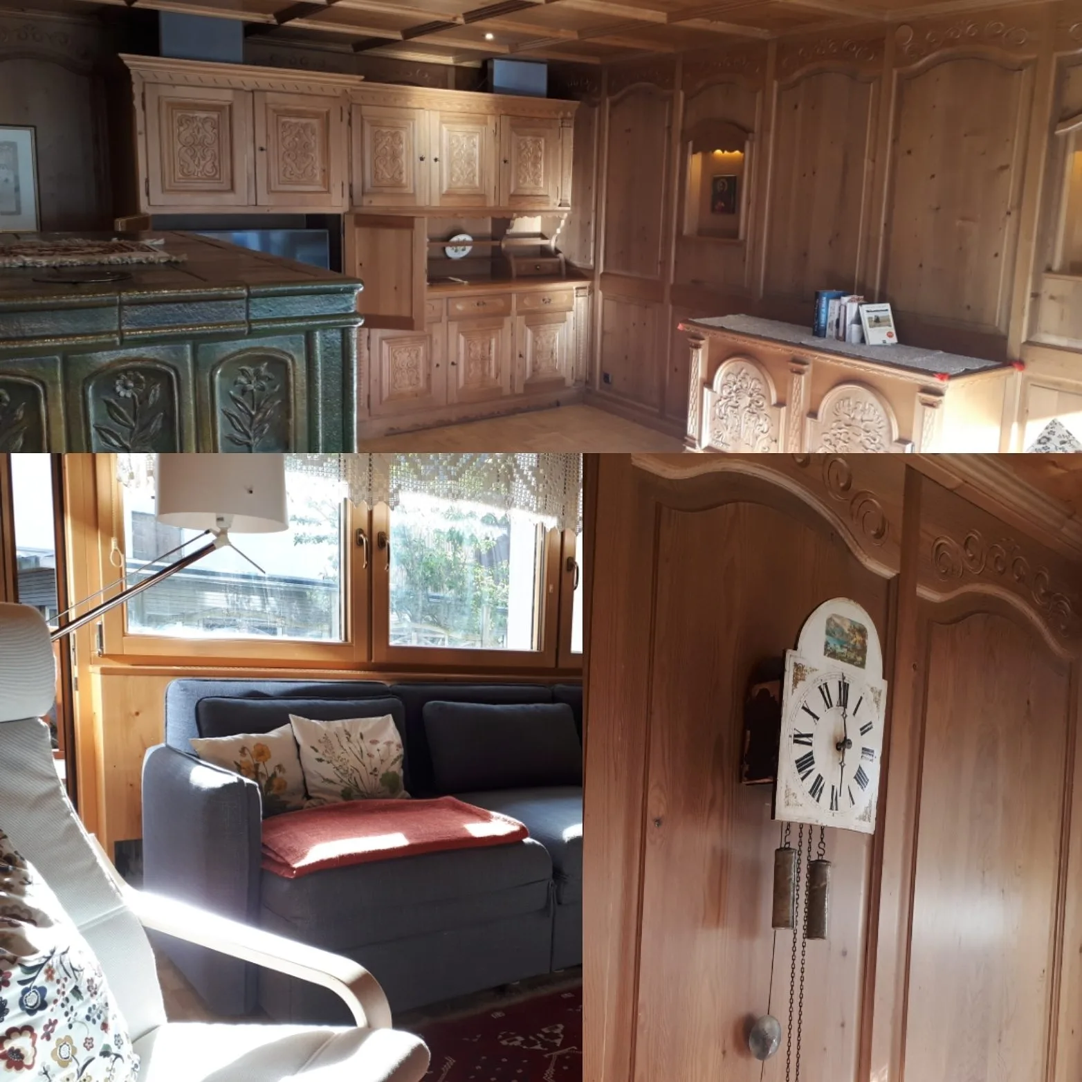Wohnzimmer der Chaletwohnung mit Holzvertäfelung